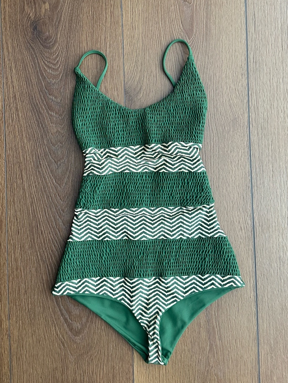 Tori Praver Swimwear Green & White Chevron One-Piece Swimsuit